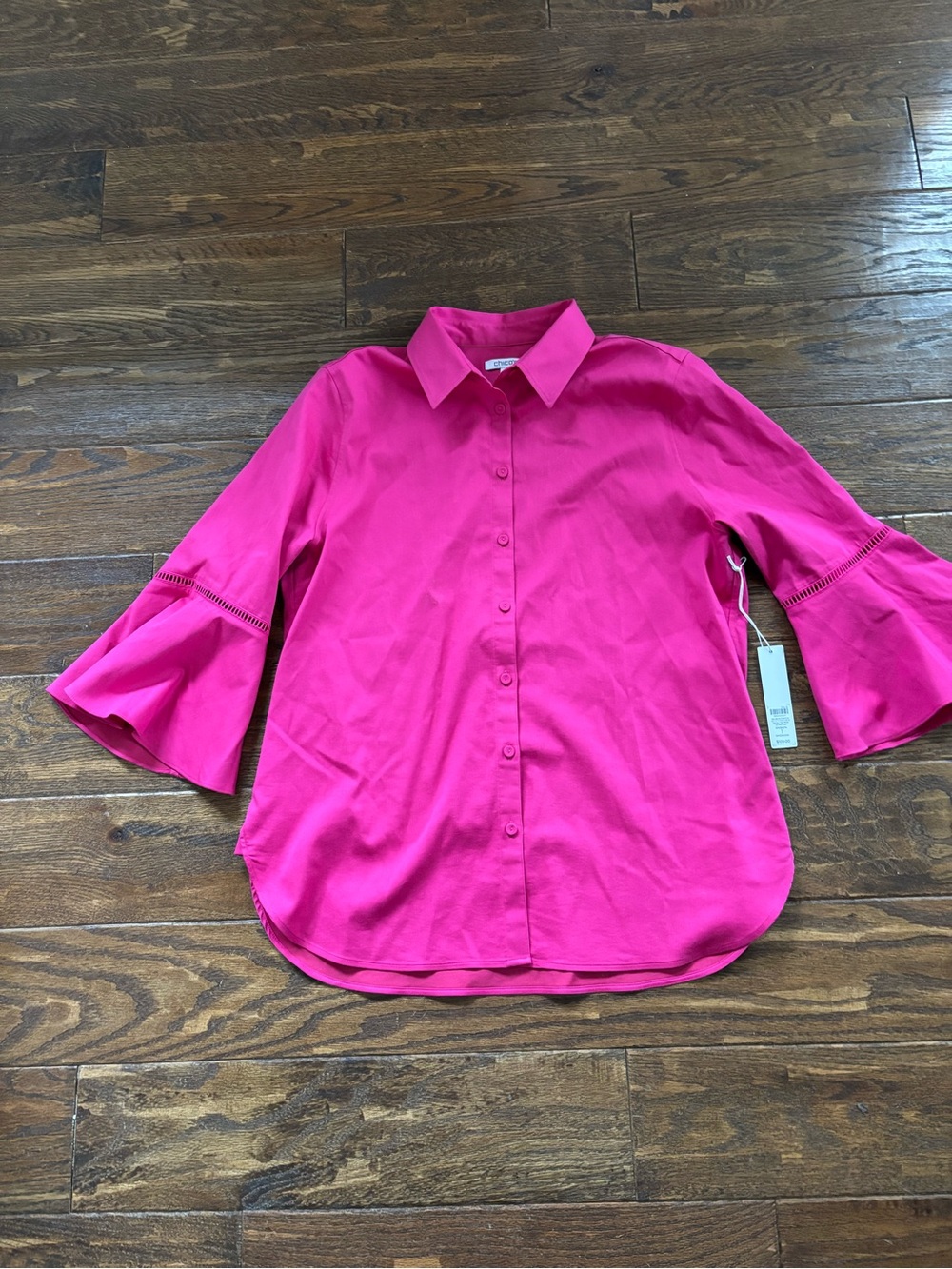Women’s Chicos  Fuchsia Button-Down Blouse with Bell Sleeves